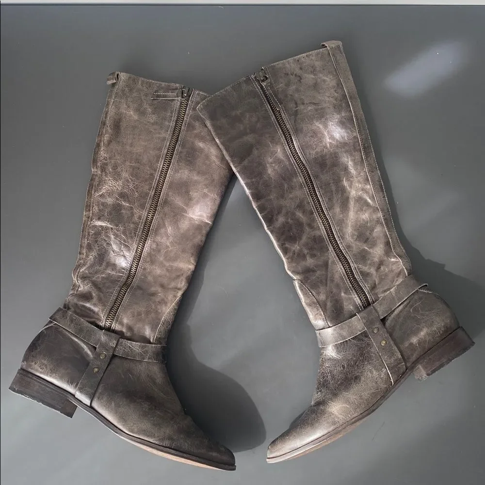 Matisse Distressed Dark Brown Knee High Zip Boots Sz 8M Boho Chic Moto Festival